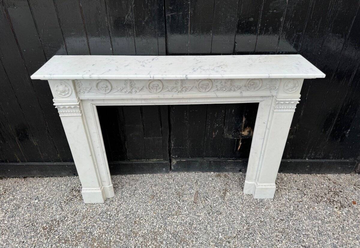 Louis XVI Style Fireplace In Carrara Marble Circa 1880