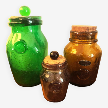 Set of 3 blown glass jars