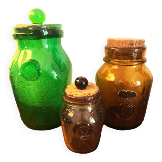 Set of 3 blown glass jars