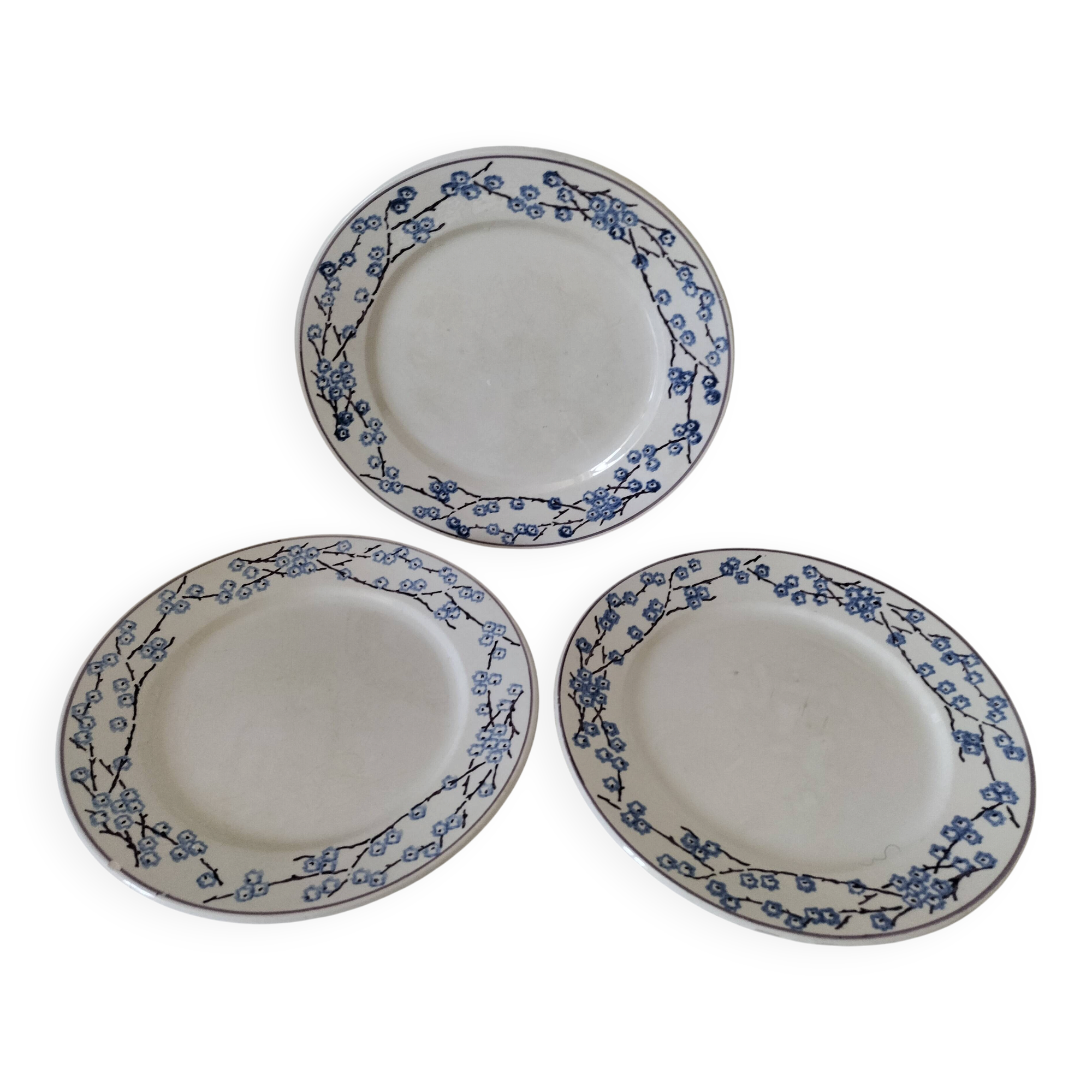 3 assiettes plates Digoin Sarreguemines modèle Pêcher