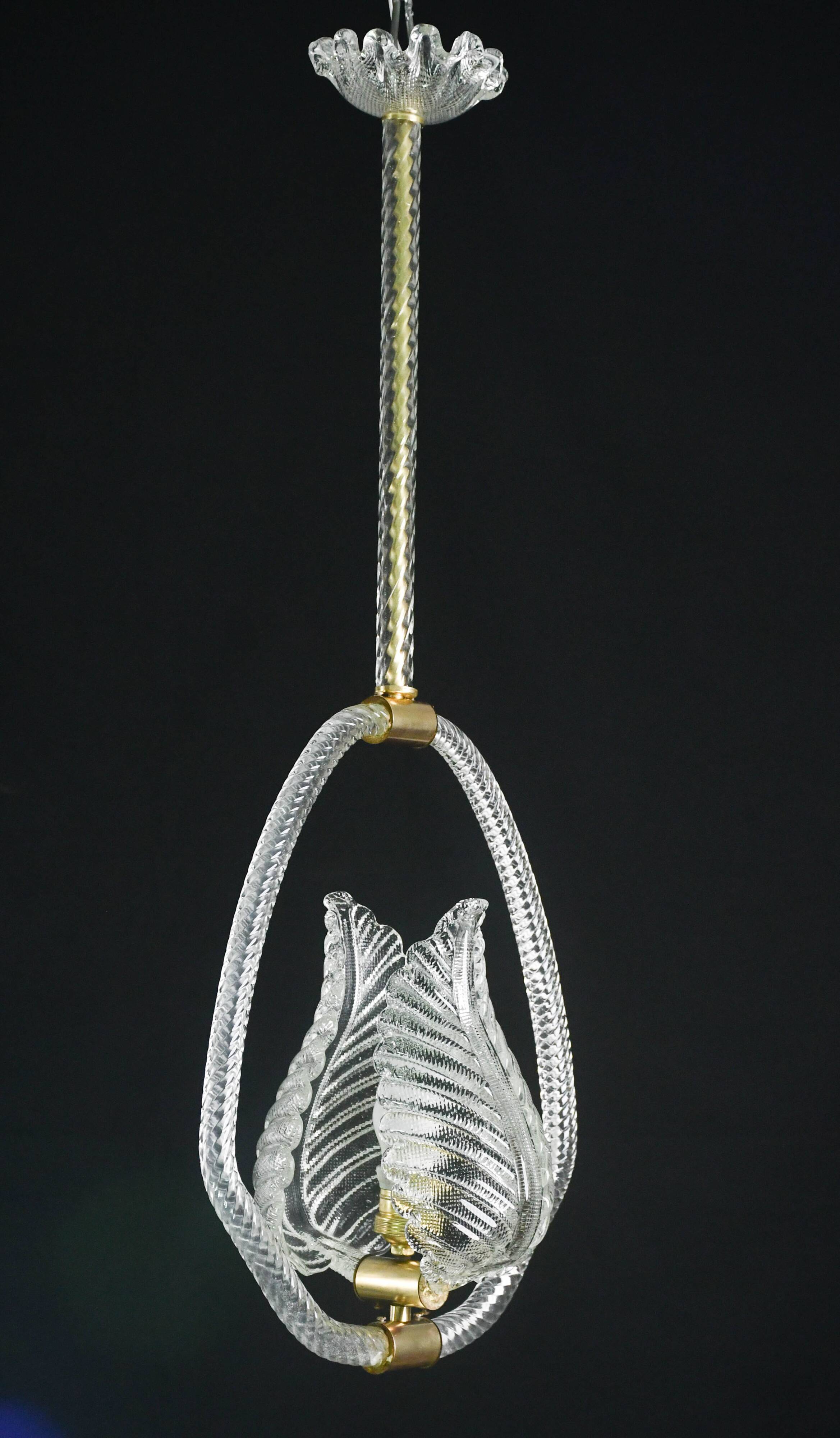 Charming Transparent Art Decò Barovier e Toso Pendant Light Murano Glass, 1940s