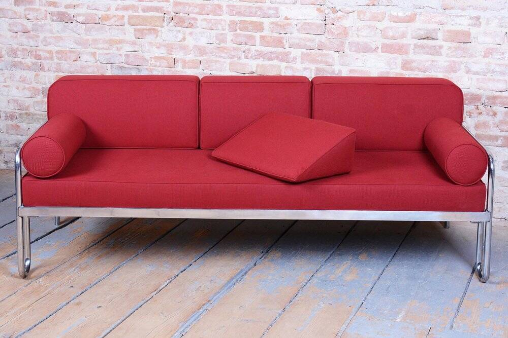 Bauhaus Sofa in Chrome and Upholstery by Hynek Gottwald, Czech, 1930s