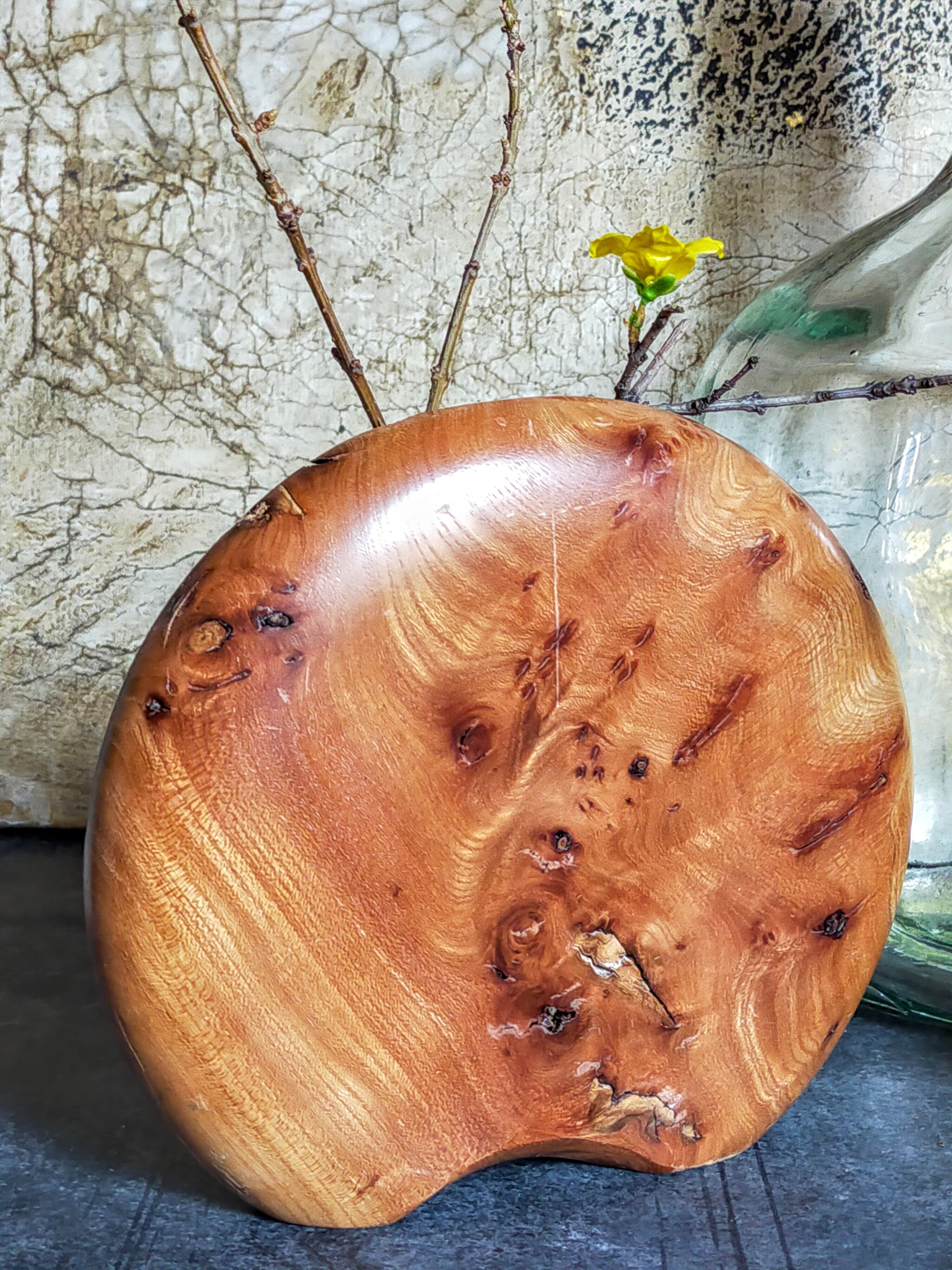 Solid wood vase vintage elm magnifying glass