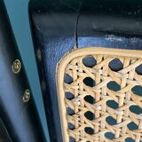Set of 4 folding chairs in cannage and black wood 60s