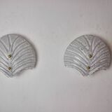 Pair of XL shell wall lights, frosted Murano glass, Italy, 1980