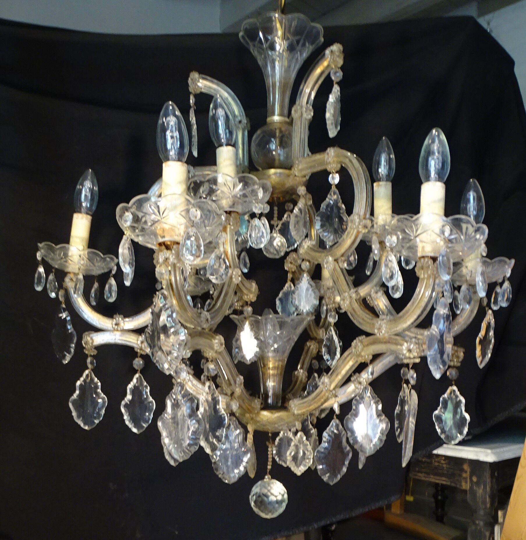 Venetian chandelier glass and crystal 9 Lights circa 1940