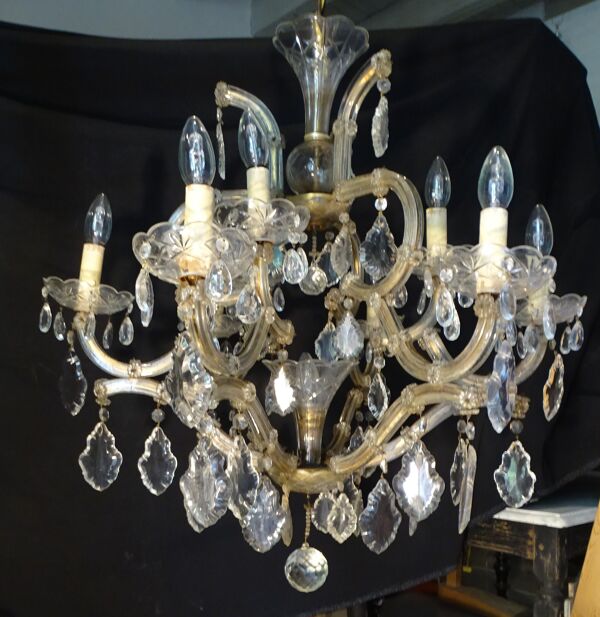 Lustre Vénitien verre et cristal 9 lumières circa 1940