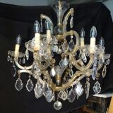 Venetian chandelier glass and crystal 9 Lights circa 1940