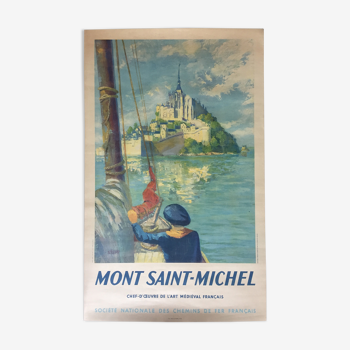 Affiche originale "Mont Saint-Michel" Marin, Voilier 62x100cm 1947