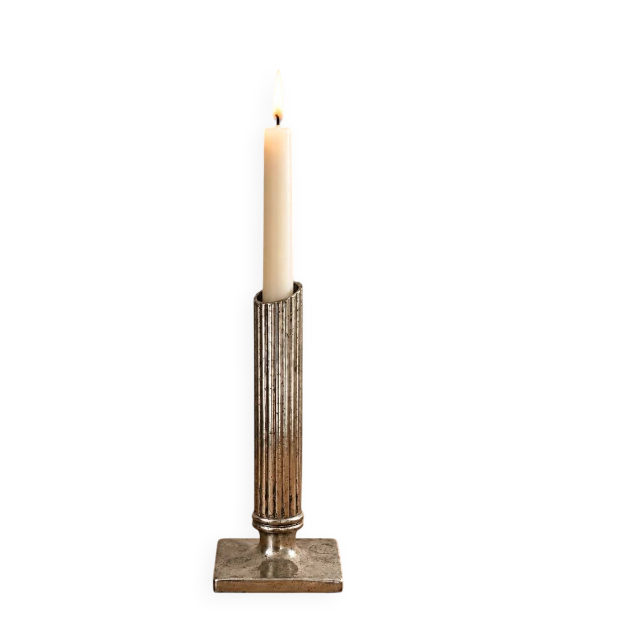Soliflore or vintage candle holder in silver-plated metal – Fluted column on a square base