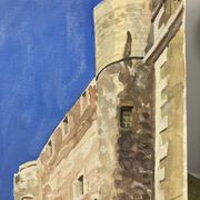 Aquarelle Paysage provençal aux remparts fortifiés