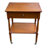 High bedside table in solid wood with drawers on casters