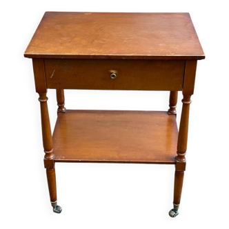 Table de chevet haute guéridon en bois massif avec tiroirs sur roulettes