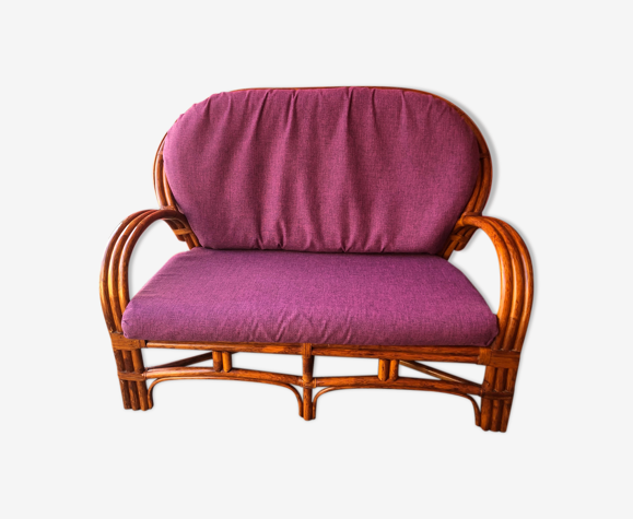 Banquette rotin vintage des années 80