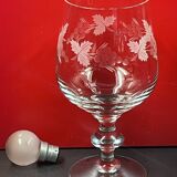 Large wine glass in frosted engraved glass or crystal Pampre & vine leaf