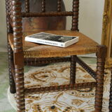 Pair of chairs corner fireplace turned beaded wood