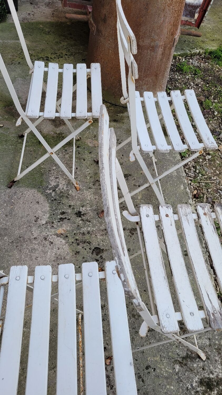 Series of 6 chairs and 1 folding armchair of iron garden bistro