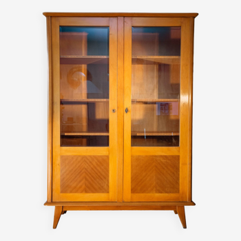 Glass cabinet, beveled glass, compass feet, solid wood