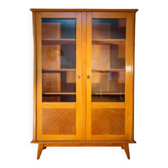 Glass cabinet, beveled glass, compass feet, solid wood