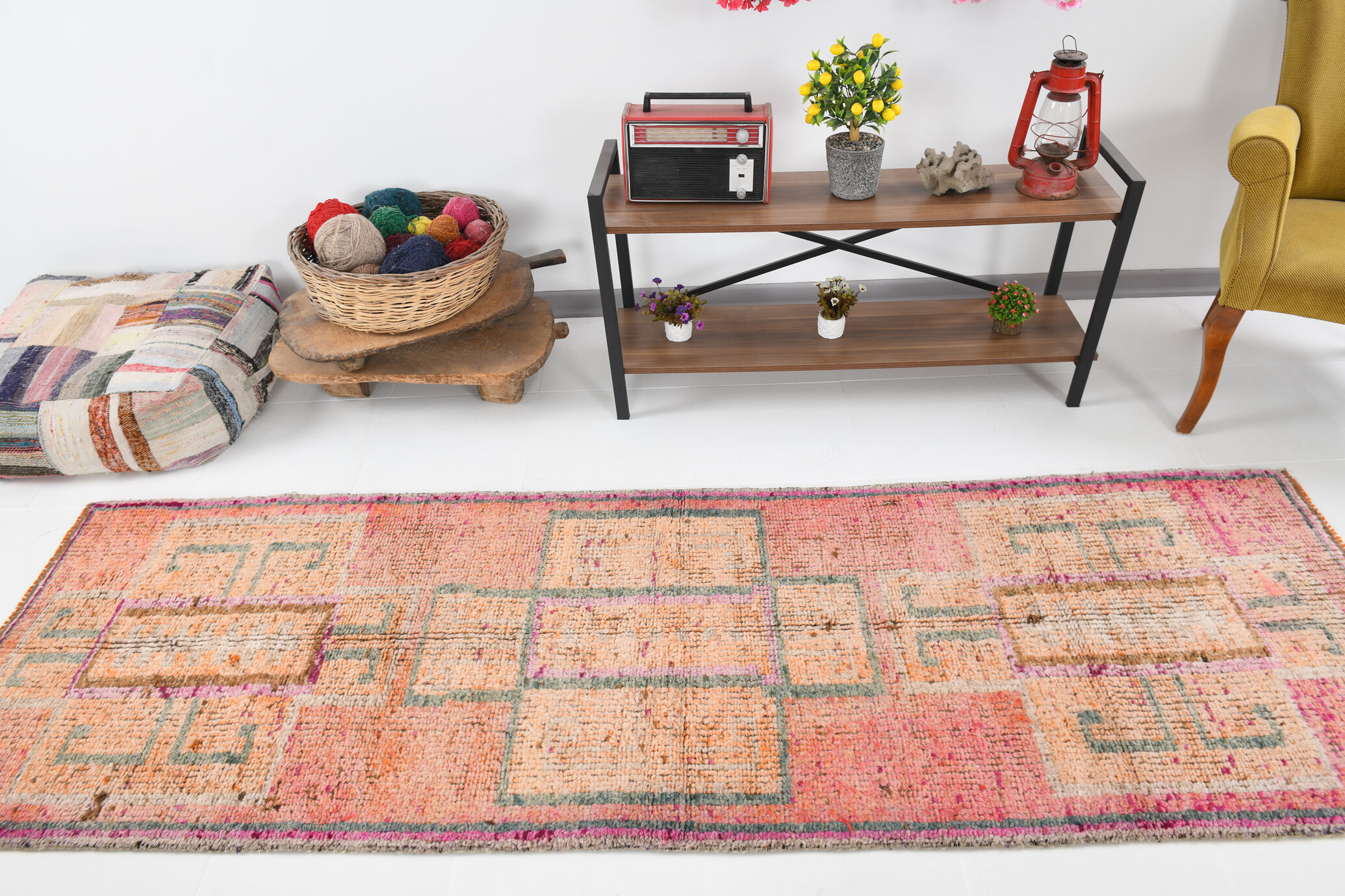 3x9 Vintage Geometric Runner Rug, 89x283Cm