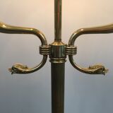 Floor lamp of parquet in neoclassical style in brass with dolphin heads