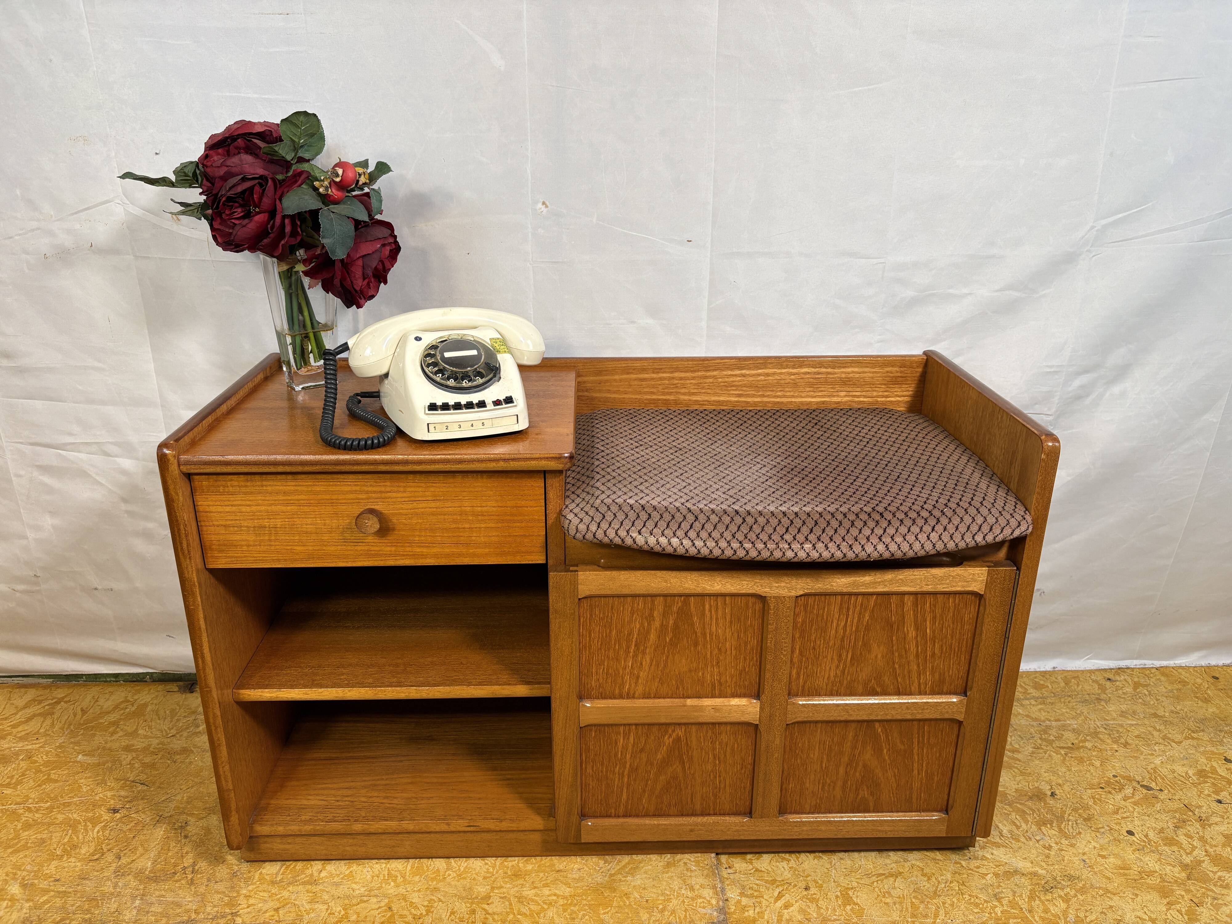 Mid-century retro vintage teak telephone seat by Nathan 1960–1970