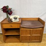 Mid-century retro vintage teak telephone seat by Nathan 1960–1970