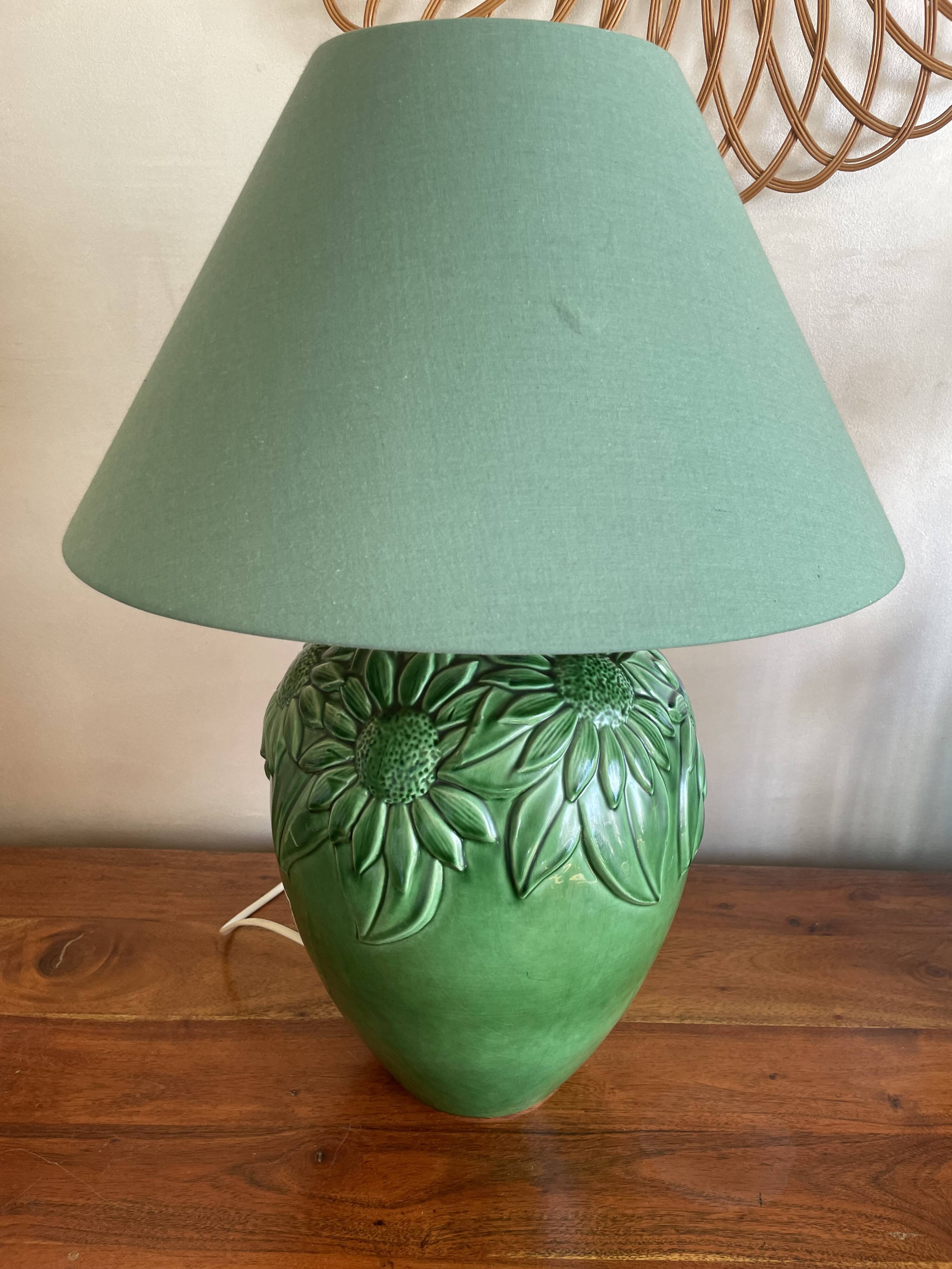 Lampe tournesol en céramique verte
