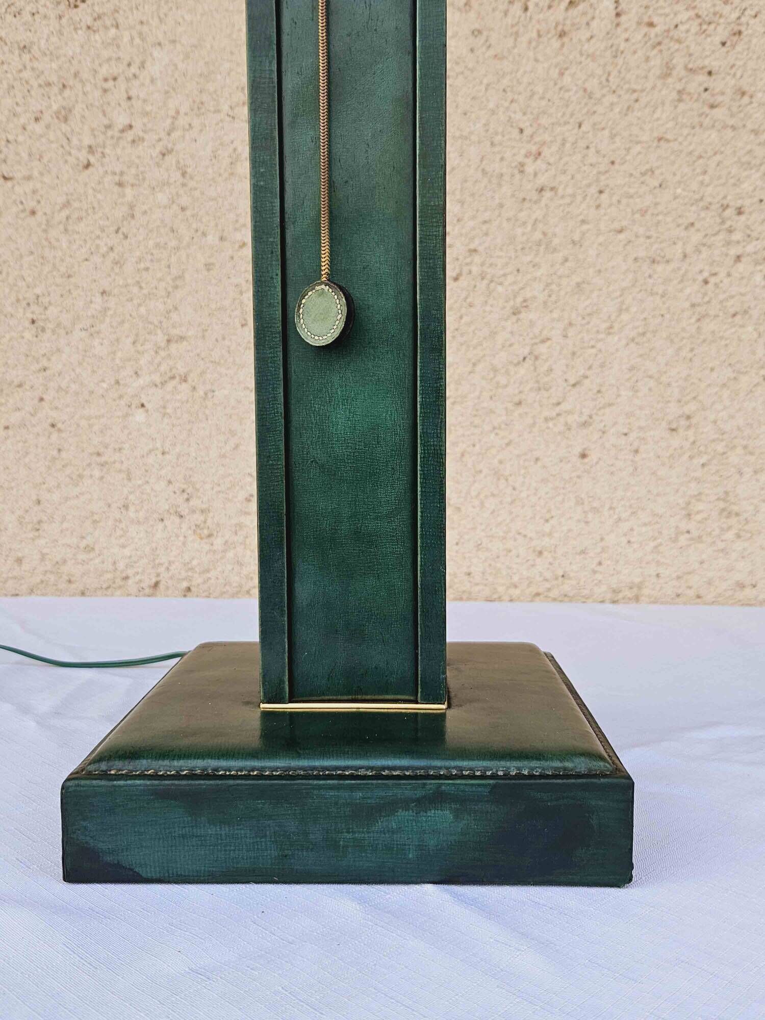 1940 Lamp Leather & Golden Brass Maison Chalmette in Paris Ht 55 cm