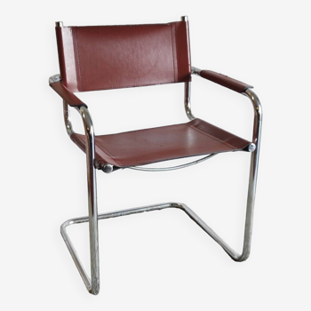 Bauhaus style chrome metal and faux leather chair - 70s/80s