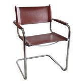 Chaise style Bauhaus métal chromé et simili cuir - années 70/80