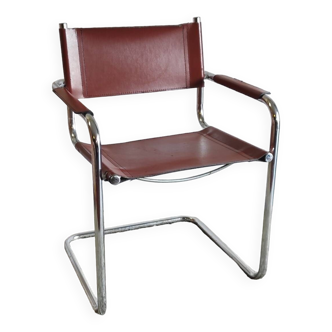 Chaise style Bauhaus métal chromé et simili cuir - années 70/80
