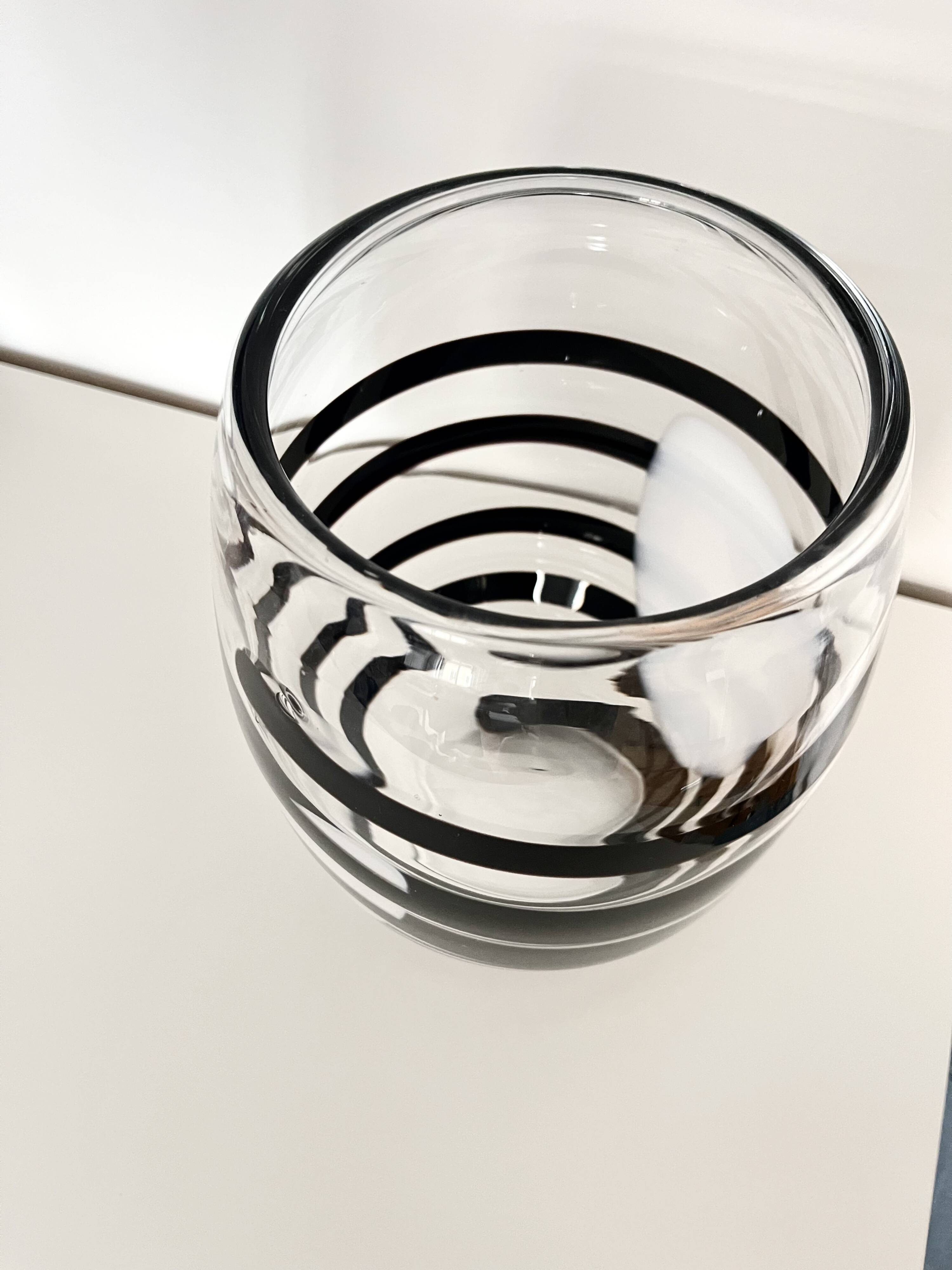 Vintage Kosta Boda Clear & Black Swirl Striped Art Vase, Sweden, 1990s