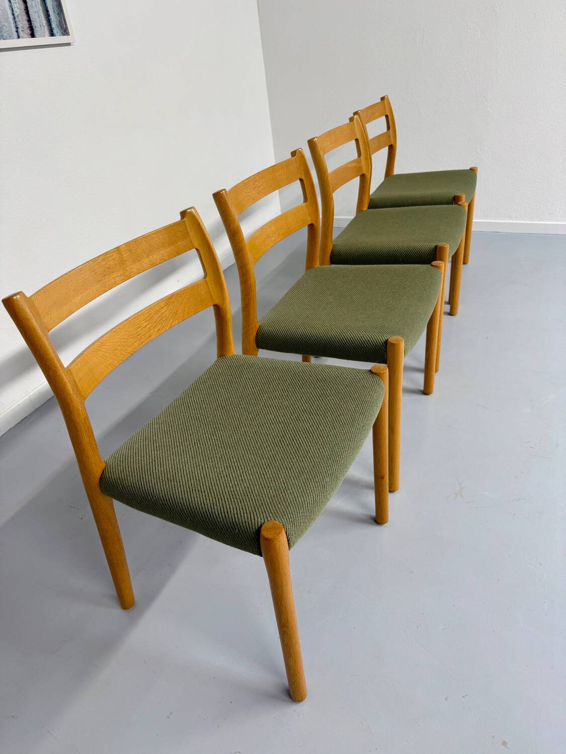 Set of 4 beech chairs designed by Niels Otto Møller, solid vintage beech