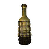 Bottle in blown glass and wrought iron