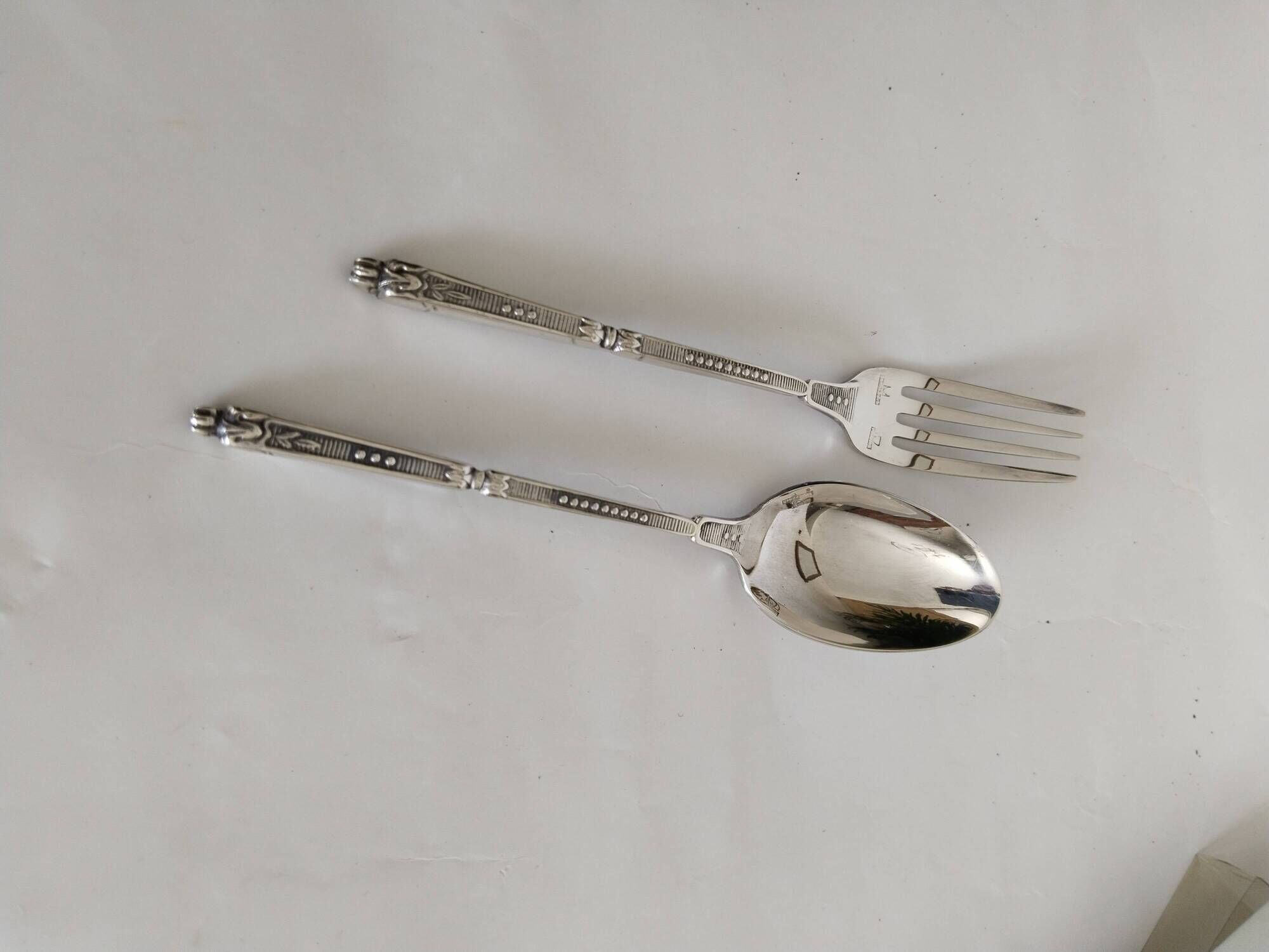 Children's silver cutlery, 1 fork and 1 spoon Saint Médard