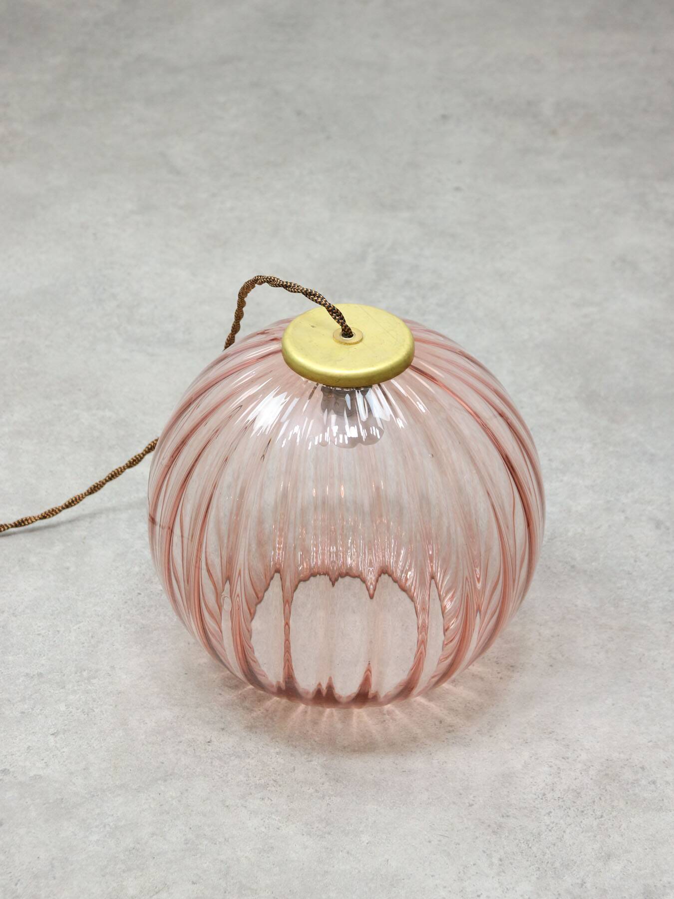 Mid-Century Italian Pink Glass and Brass Pendant Lamp