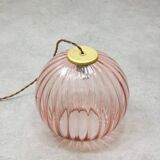Mid-Century Italian Pink Glass and Brass Pendant Lamp