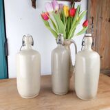 Set of 3 Old Stoneware Bottles - Triangular Shape, H 29 cm