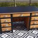 Restored antique pine desk, 9 drawers