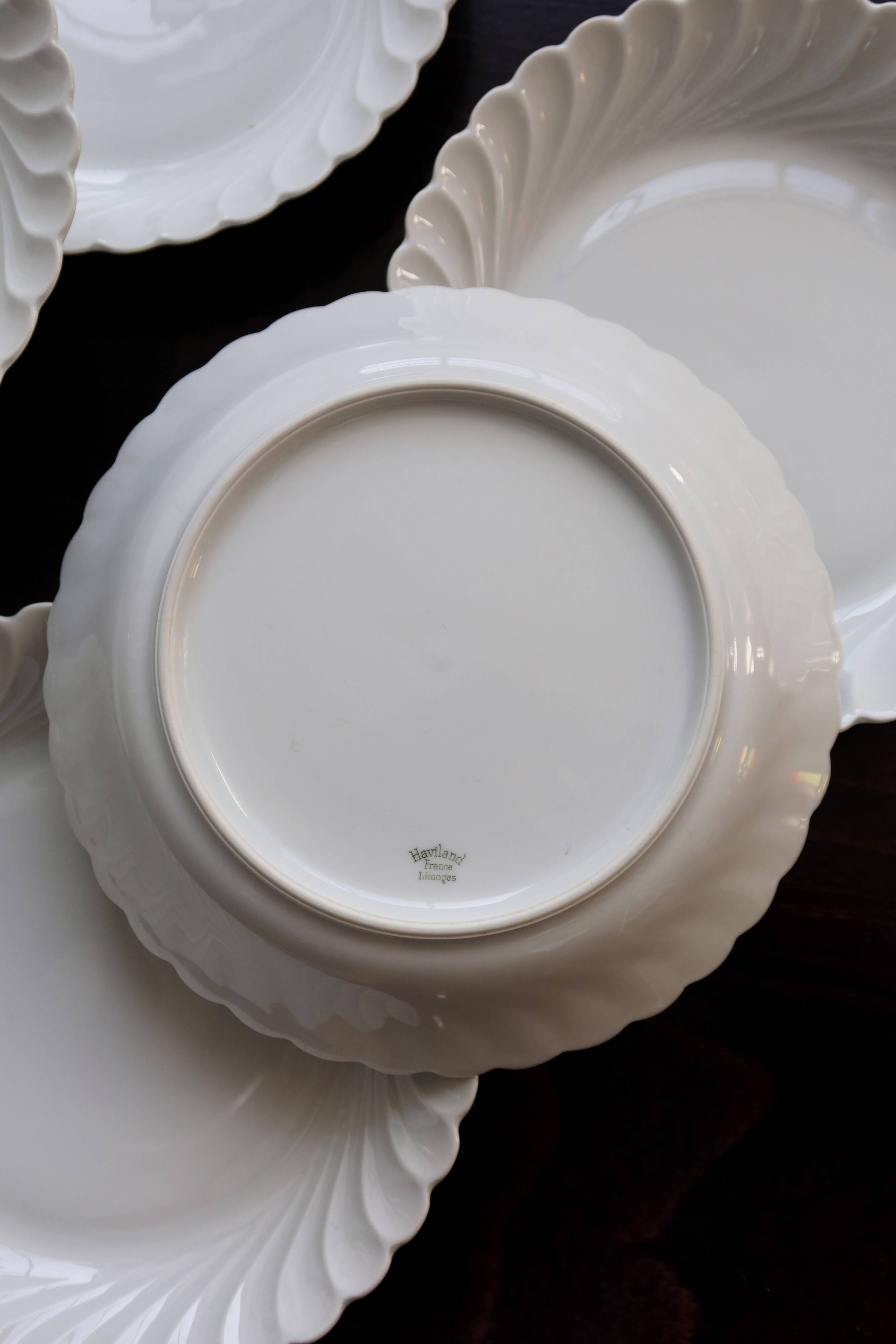 6 vintage white twisted porcelain soup plates from Limoges Haviland