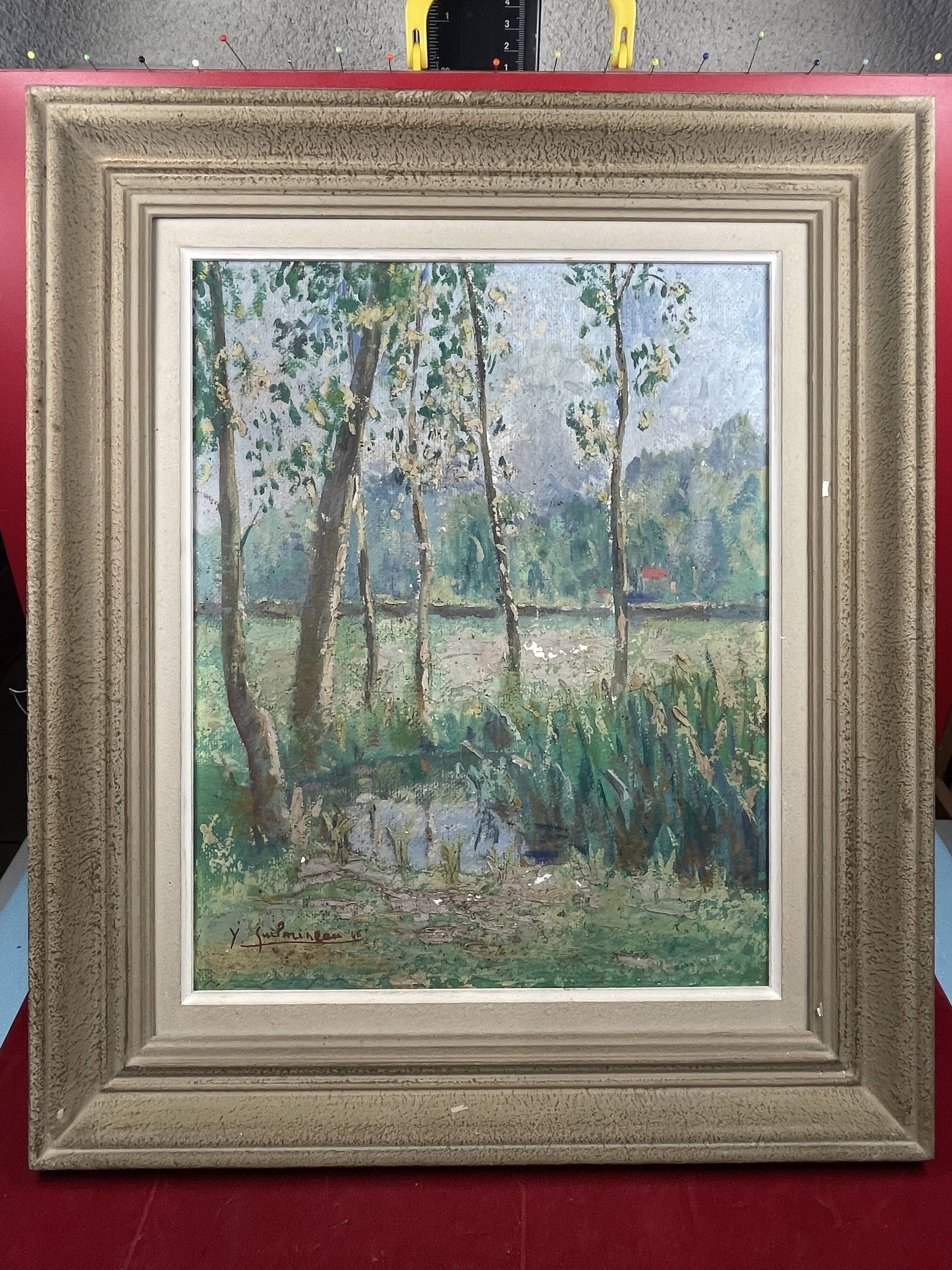 Painting Y. Guilmineau Painter Vendée, Deux Sèvres, Green Venice, Coulon.... 1946