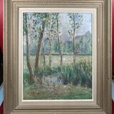 Painting Y. Guilmineau Painter Vendée, Deux Sèvres, Green Venice, Coulon.... 1946