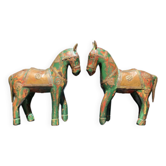 Set of 2 wooden horses