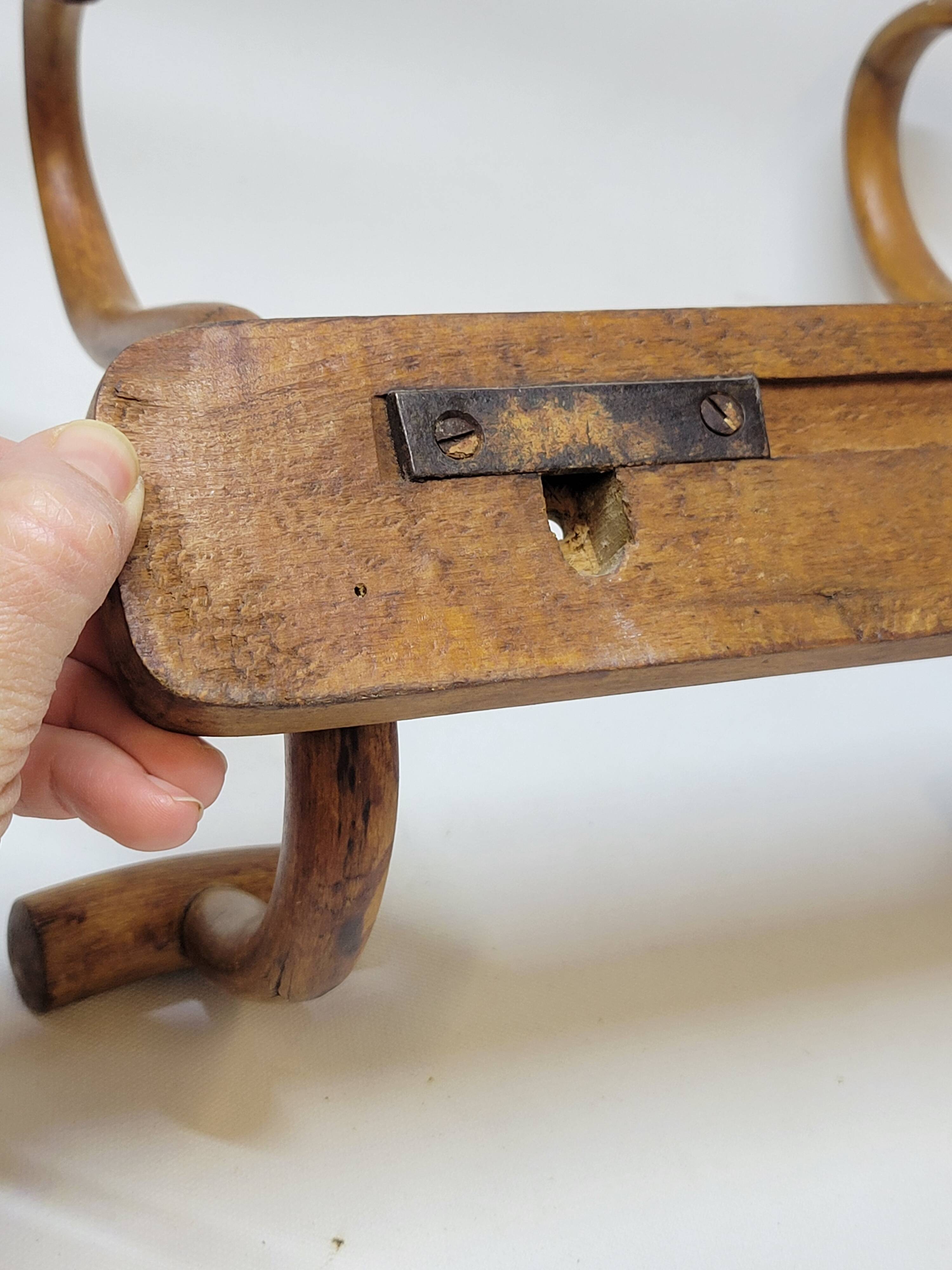 Double Bistro Coat Rack Curved Wooden Hanger Early 20th Century