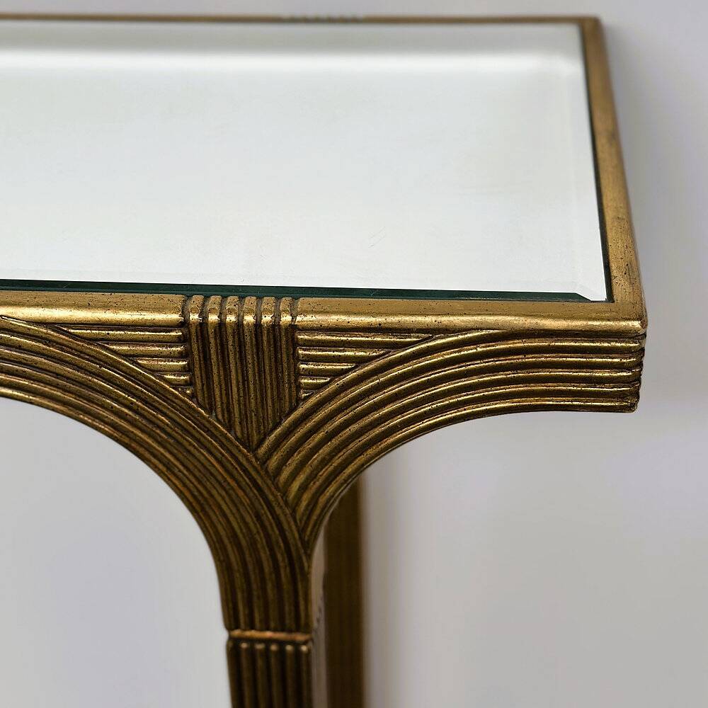 Vintage Deknudt gilt console table with beveled mirror top, Belgium, 1980s