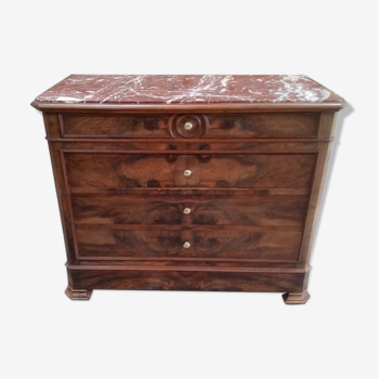 Louis Philippe COMMODE in Walnut Board marble 19th