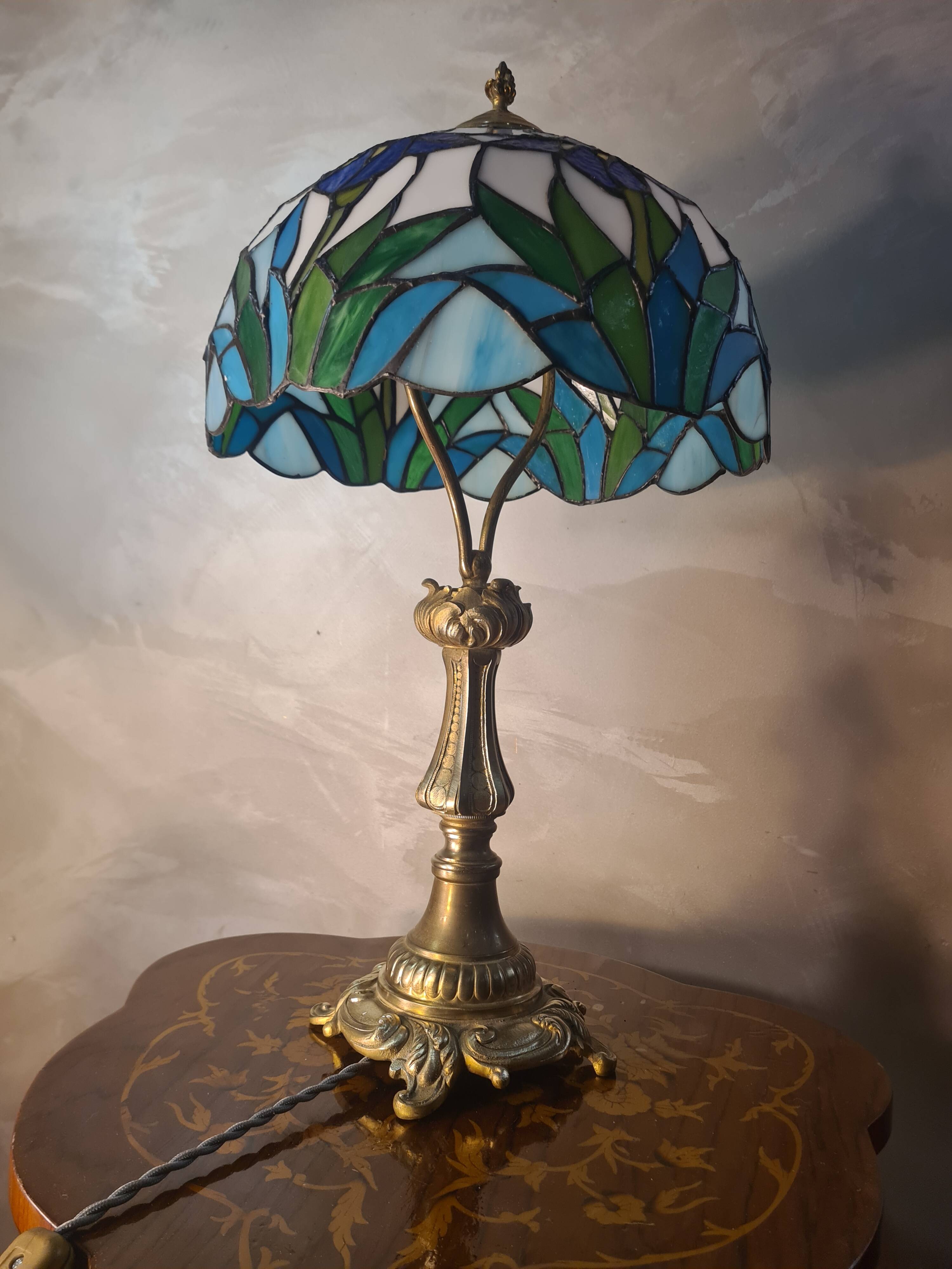 antique bronze floor lamp from the 19th century in superb condition with a beautiful iris glass shade