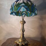 antique bronze floor lamp from the 19th century in superb condition with a beautiful iris glass shade