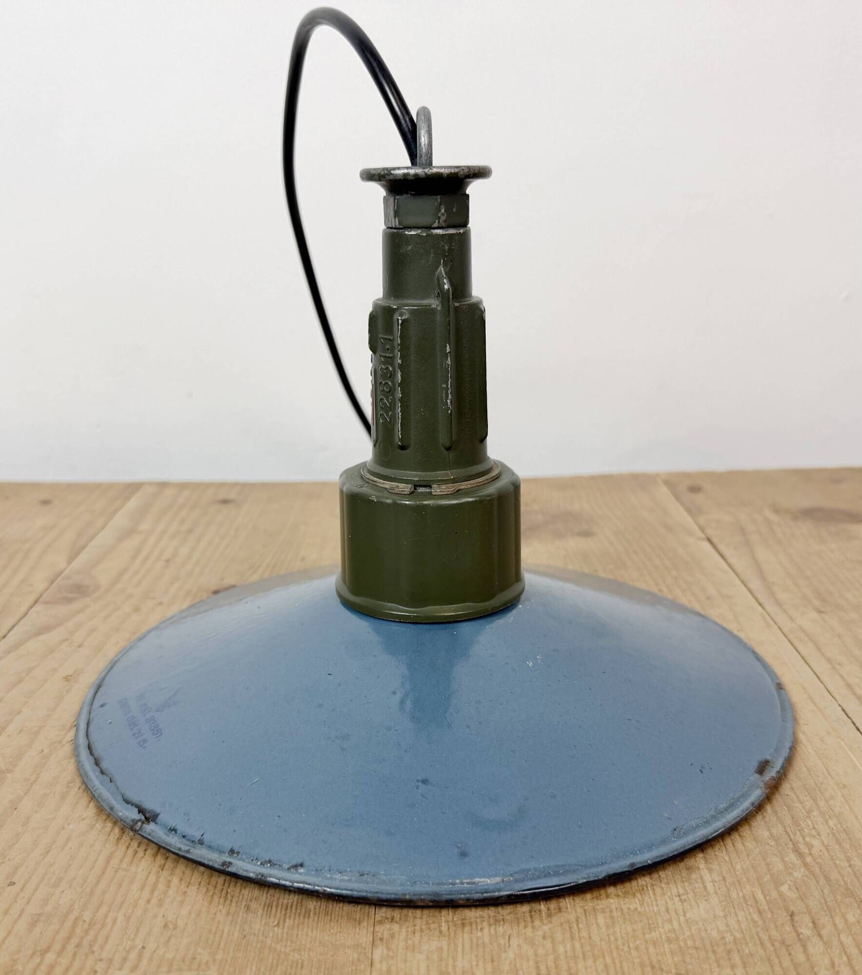 Industrial Blue Enamel Military Pendant Lamp with Cast Aluminium Top, 1960s